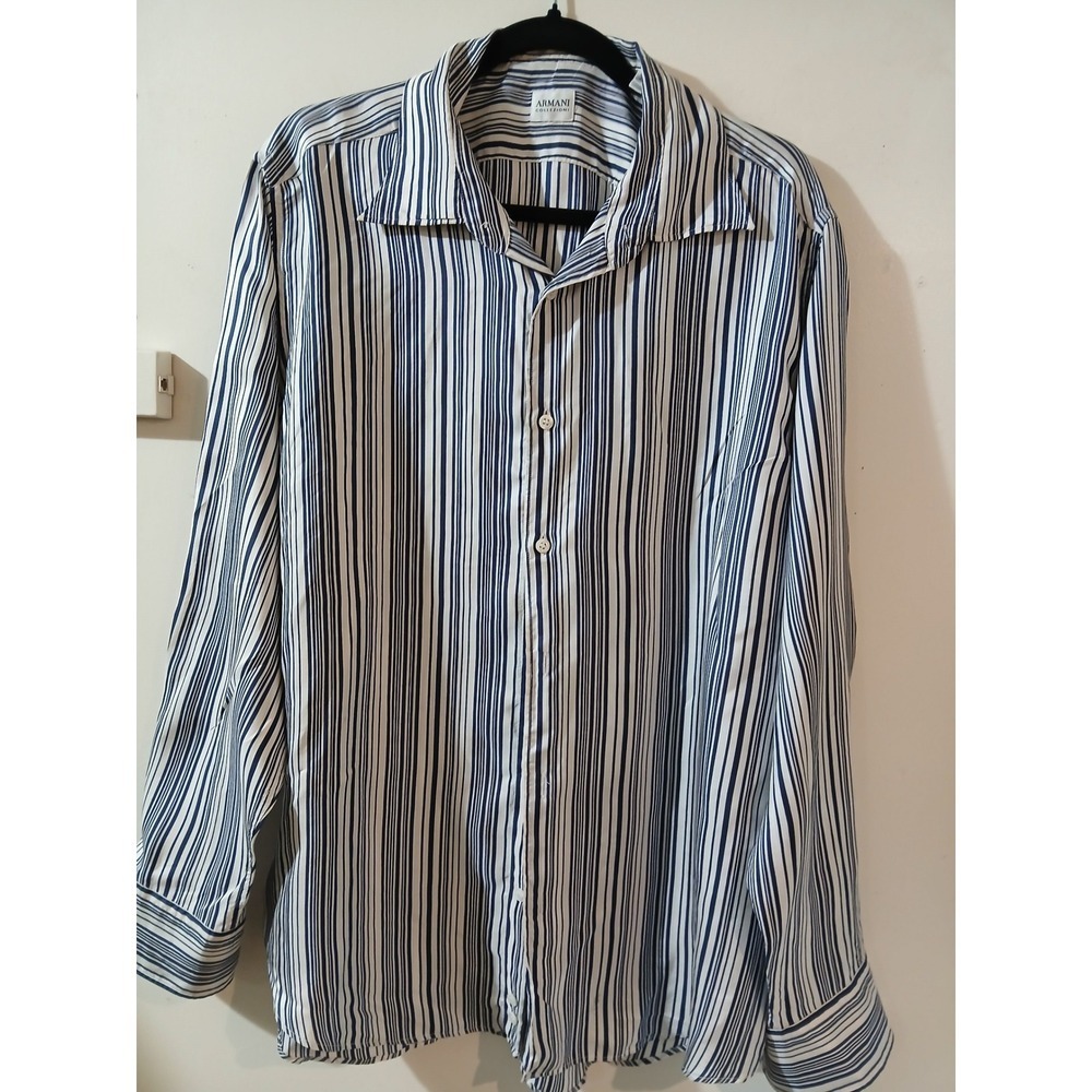 Armani Collezioni Womens Silk Striped Long Sleeve Button Up Shirt XL